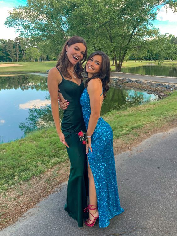 Simple Mermaid Dark Green Backless Long Prom Dresses Formal Dress