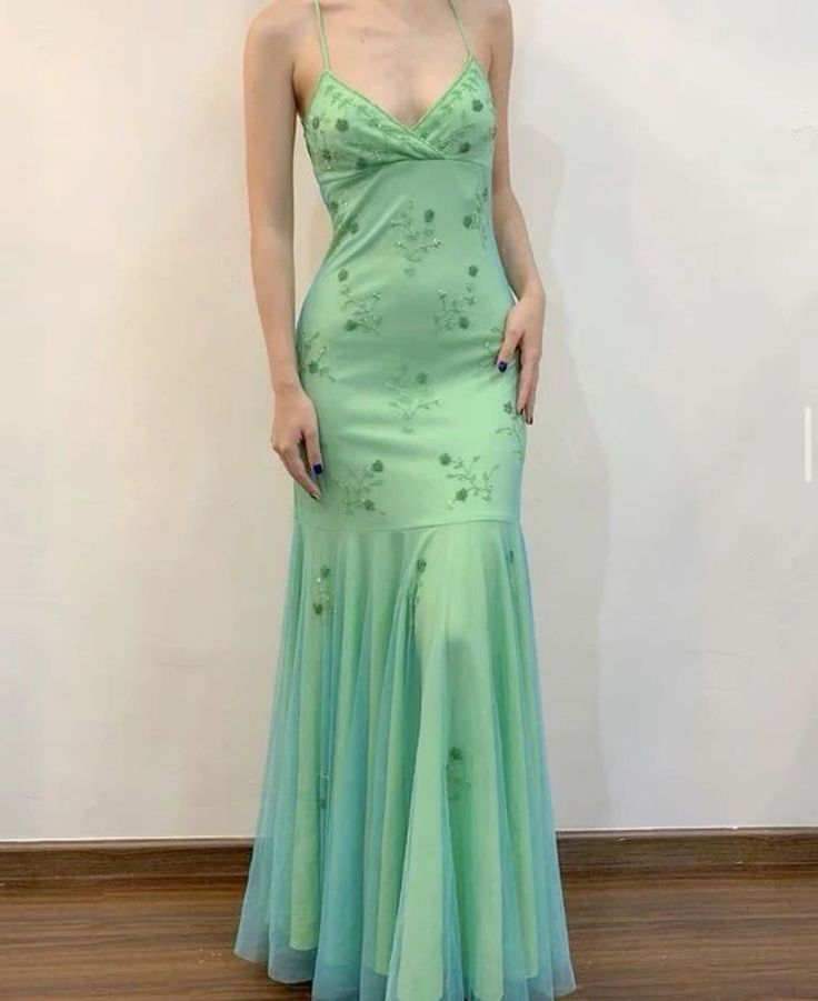 Beautiful Mermaid Spaghetti Straps Mint Green Long Prom Dresses Evening Gowns