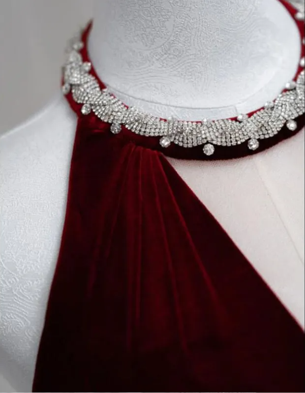 Modest Mermaid Scoop Neckline Burgundy Velvet Long Party Dress Prom Dress