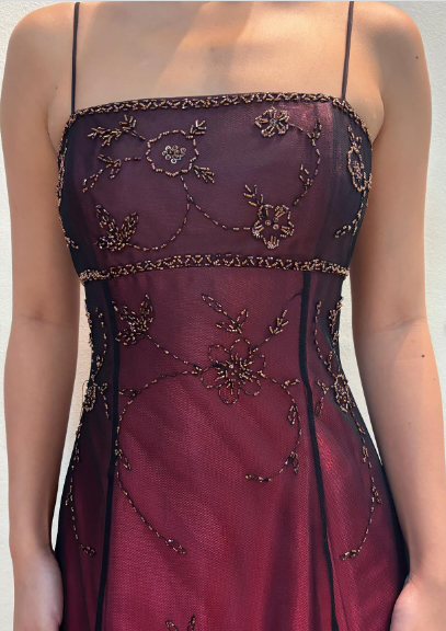 Chic A line Spaghetti Straps Burgundy Sleeveless Evening Dress Tulle Long Prom Dresses