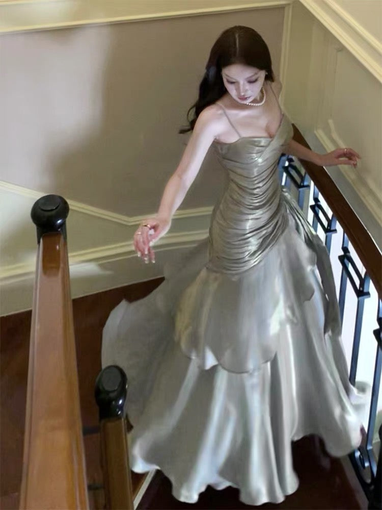 Modest Mermaid Spaghetti Straps Long Prom Dresses Birthday Party Dress Evening Gowns