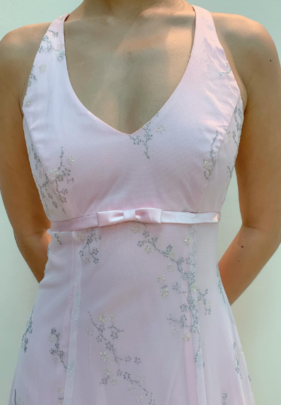 Chic A line V Neckline Pink Chiffon Evening Dress Long Prom Dresses