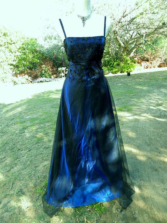 Chic A Line Spaghetti Straps Navy Blue Tulle Evening Dress Long Prom Dresses