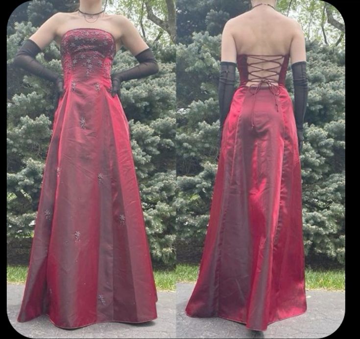 Pretty A Line Strapless Red Floor Length Evening Dress Tulle Prom Dresses