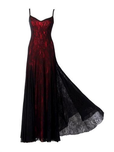 Pretty A Line Spaghetti Straps Red Floor Length Evening Dress Lace Prom Dresses