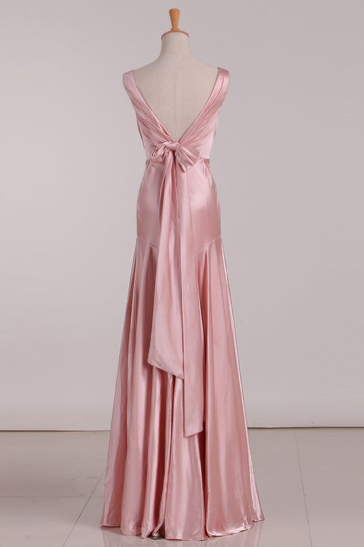 Vintage Mermaid V Neckline Pink Satin Long Prom Dresses Party Evening Dress