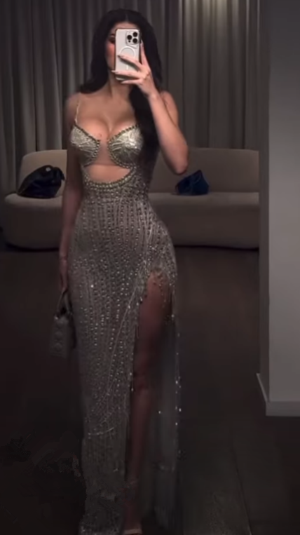 Vintage Sheath Spaghetti Straps Silver Beads Slit Long Prom Dress Formal Dresses