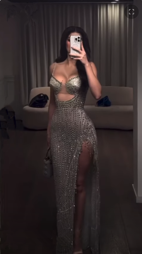 Vintage Sheath Spaghetti Straps Silver Beads Slit Long Prom Dress Formal Dresses