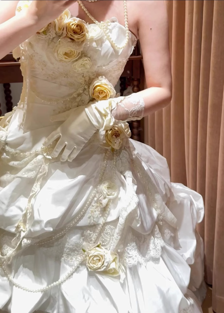 French retro corset 3D floral cake dress wedding gown