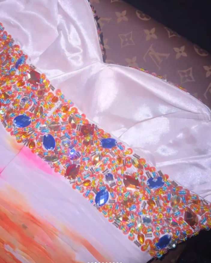 Chic Strapless Beaded Colorful Chiffon Ruffles Mermaid Party Dress Long Prom Dresses D933