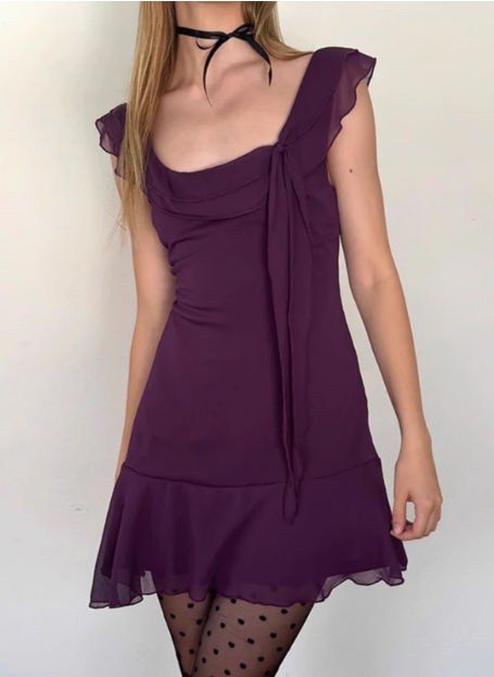 Charming Purple Square Neck Ruffle Irregular Chiffon Birthday Party Dress P3213