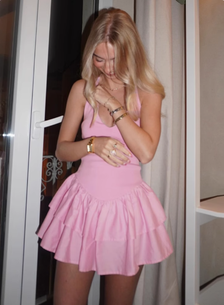 French Pink Girl Halter Neck Mini Birthday Party Homecoming Dress P3228