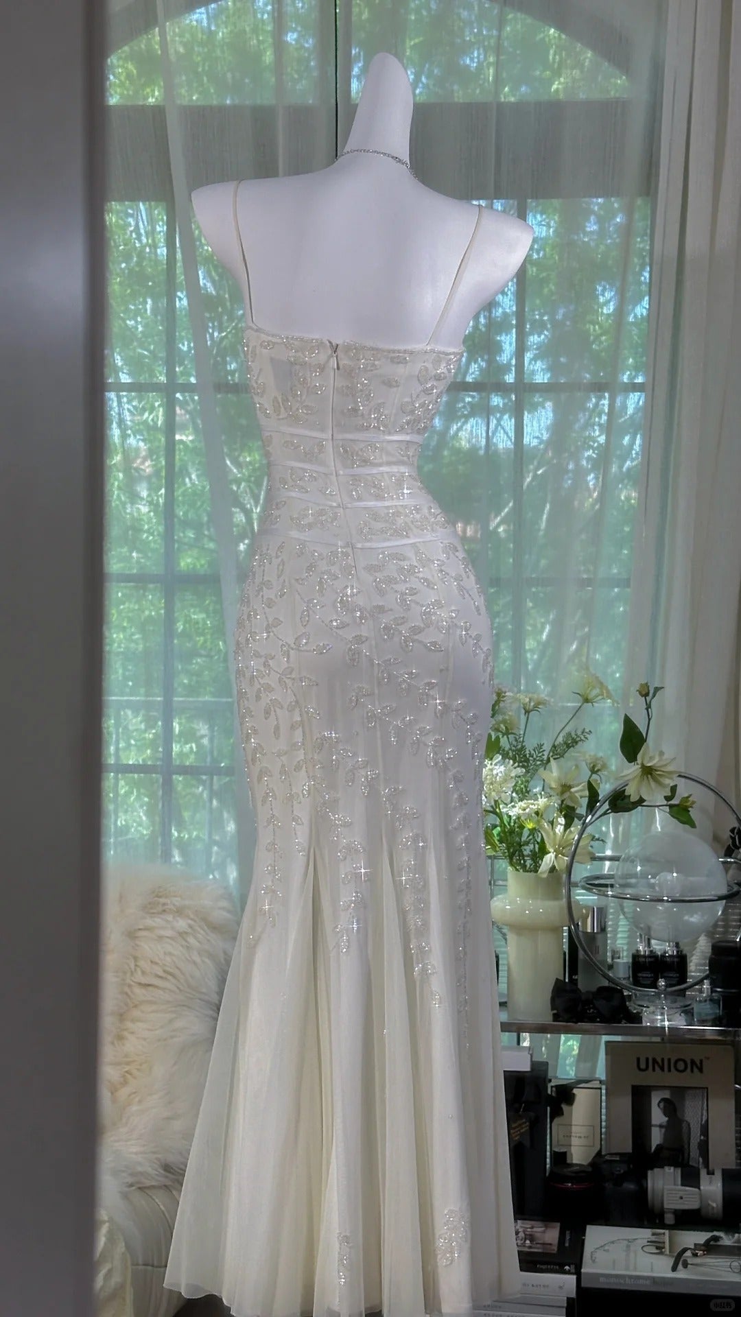 Elegant White Strap Beaded Chiffon Sexy Evening Gown Prom Dress P3275