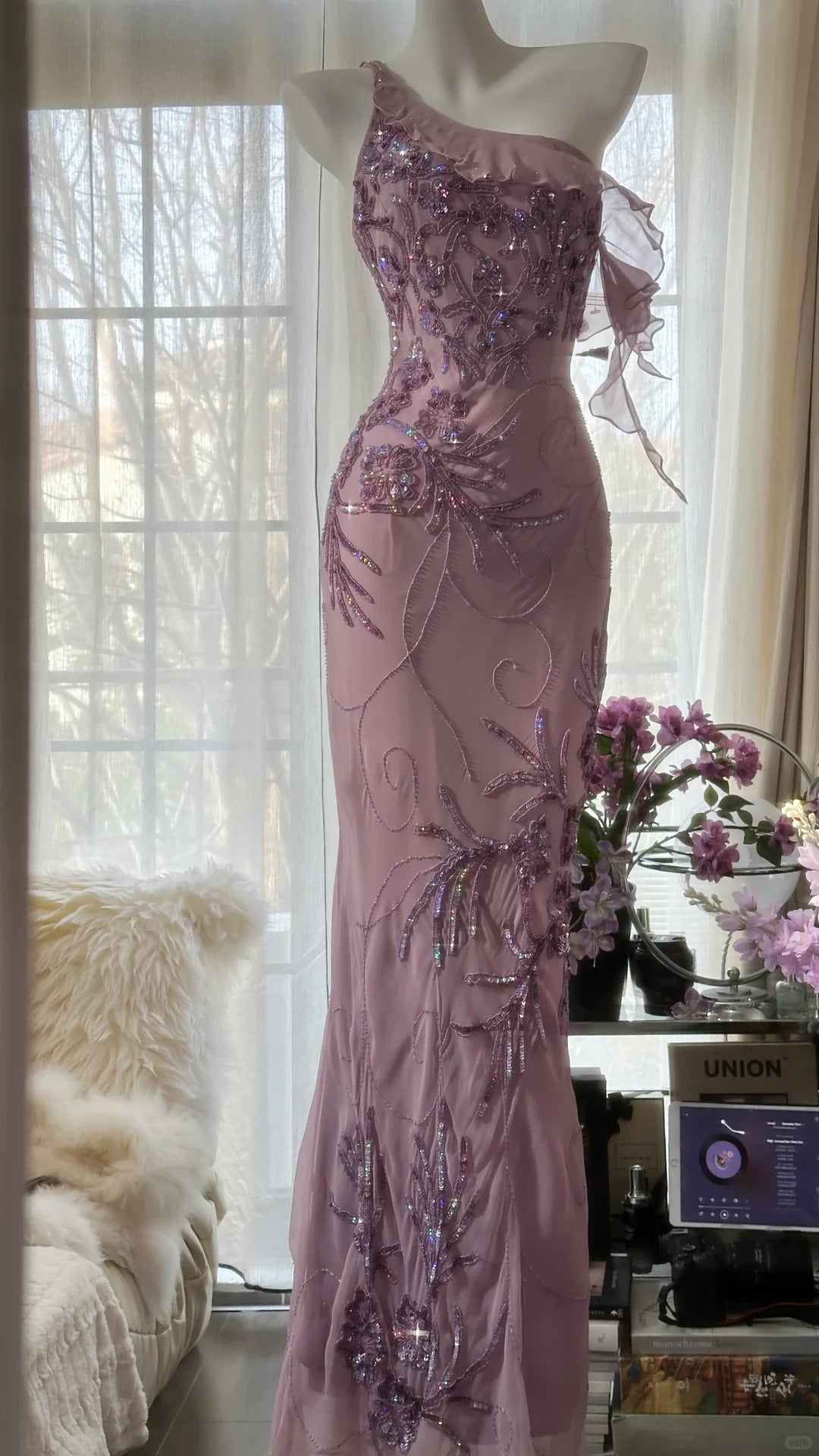 Pink Gradient Pink Fairy Beaded Chiffon Mermaid Evening Dress Prom Dress P3291