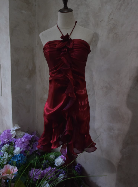 Beautiful Halterneck Off-shoulder Sleeveless Irregular Birthday Party Homecoming Dress P3484