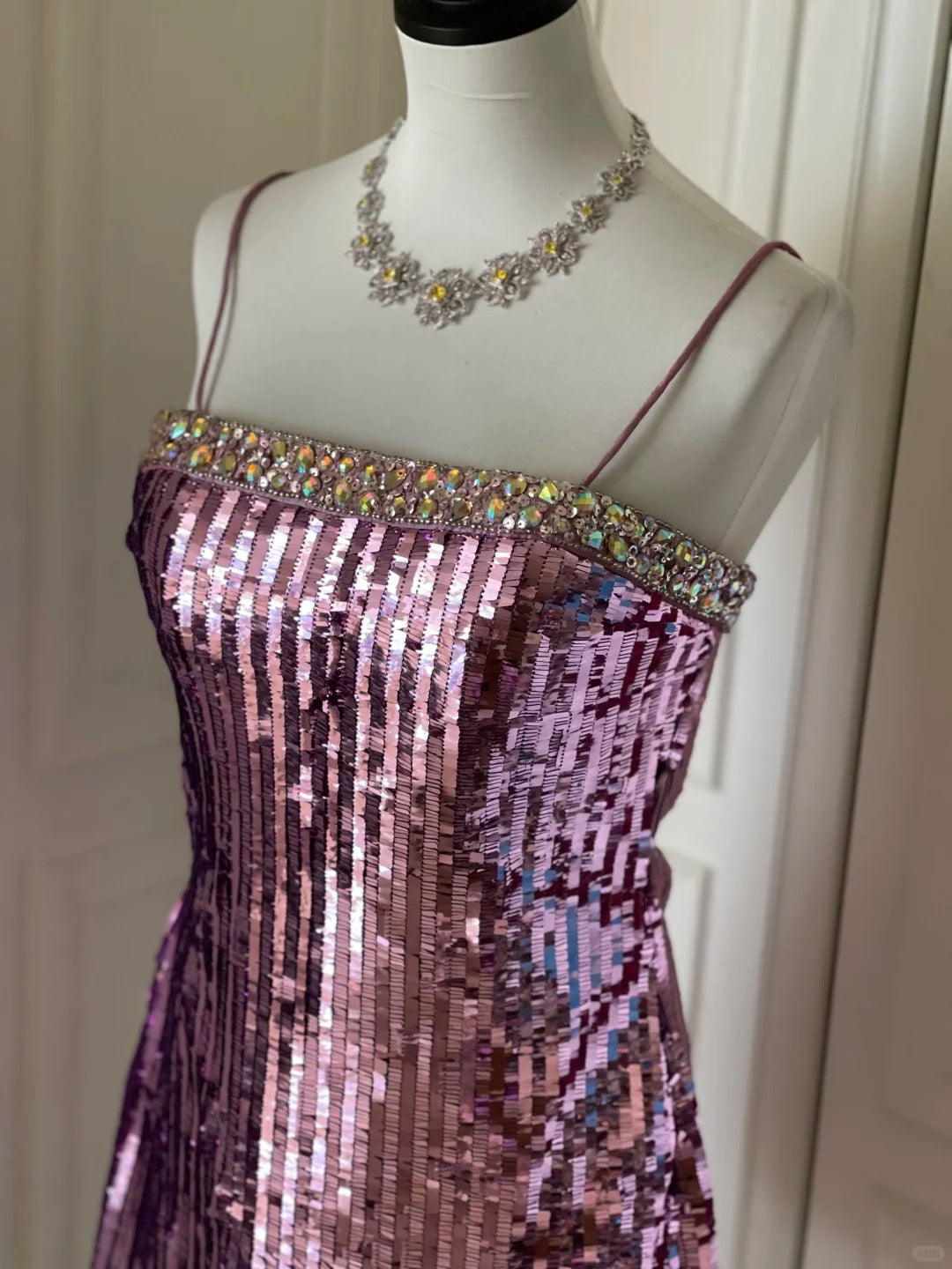 Sparkling Spaghetti Strap Purple Sequin Slim Fit Mini Birthday Party Homecoming Dress P3504