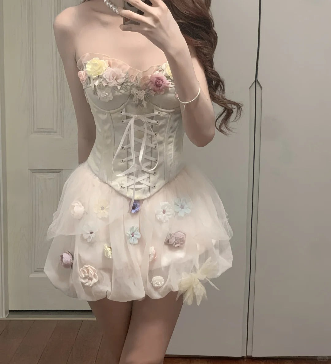 Cute Pink 3D Flower Corset With Bud Skirt 17th Birthday Homecoming Dress P3568