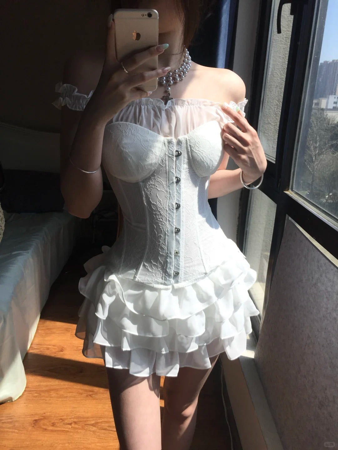 Sexy White Off Shoulder Corset Ruffled Mini Homecoming Dress P3583