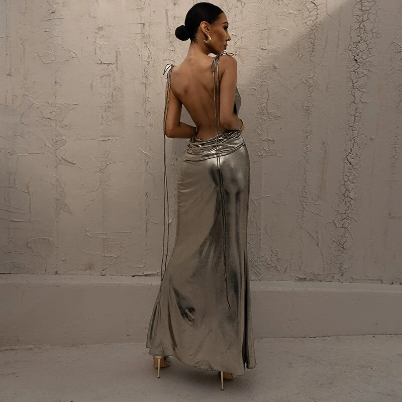 Spaghetti Strap Backless Sleeveless Backless Evening Party Evening Sheath Dress Birthday Outfits