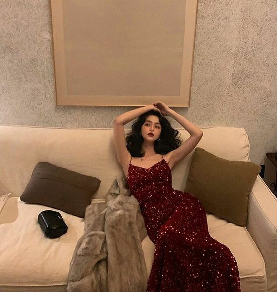 Sexy Mermaid Red Party Dresses Sequin Red Prom Dresses