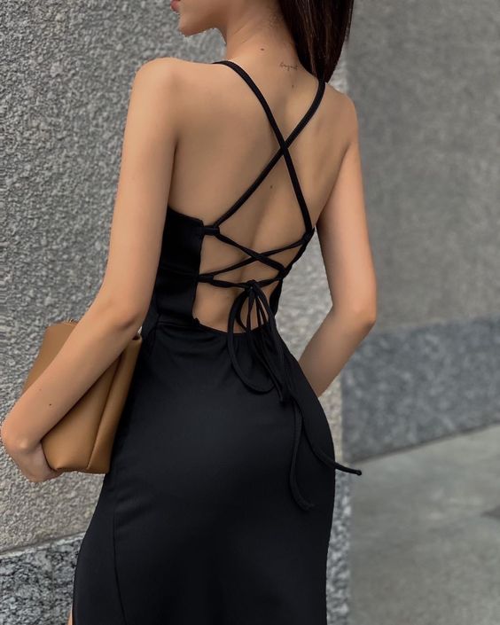 Simple A line Straps Party Dresses Black Long Slit Prom Dresses