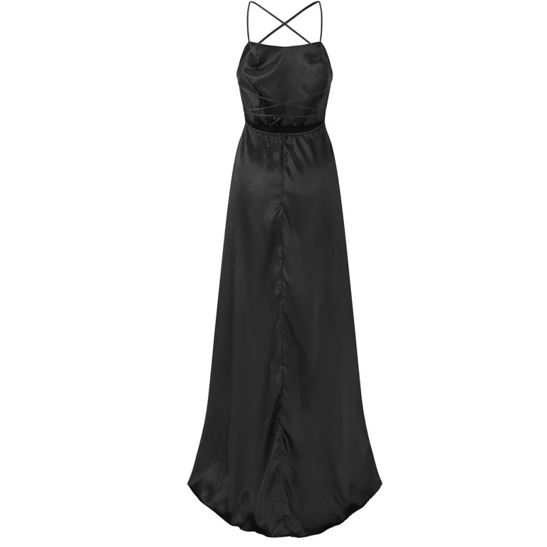 Simple A line Straps Party Dresses Black Long Slit Prom Dresses