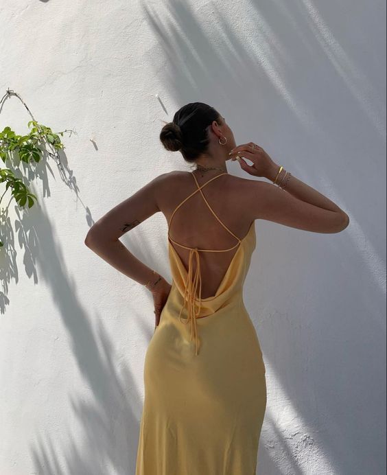 Sexy Mermaid Spaghetti Straps Yellow Party Dress Backless Prom Dress