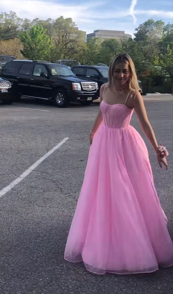 Sexy A line Spaghetti Straps Sleeveless Party Dress Pink Prom Dress