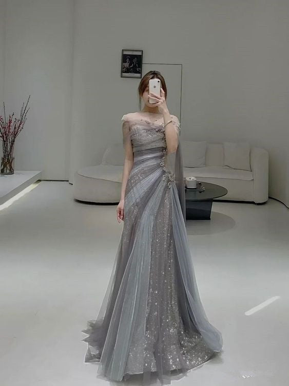 Mermaid Long Prom Dress Tulle Evening Dress