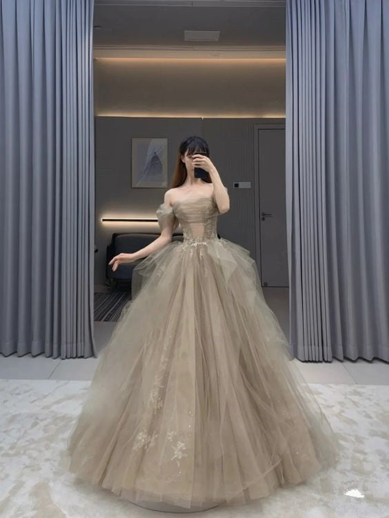 Ball Gown Off The Shoulder Long Prom Dress Tulle Evening Dress