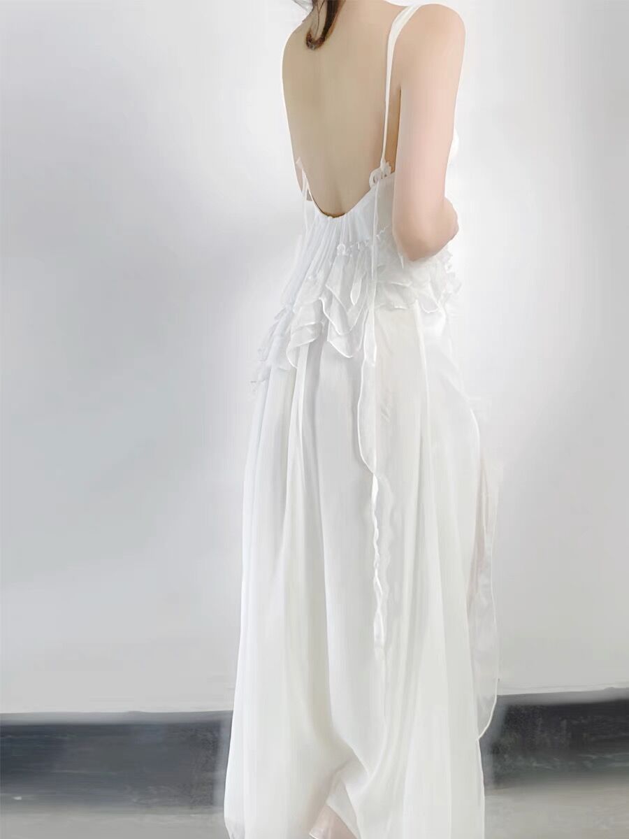 Sexy A line Long Prom Dress Slit White Evening Dress