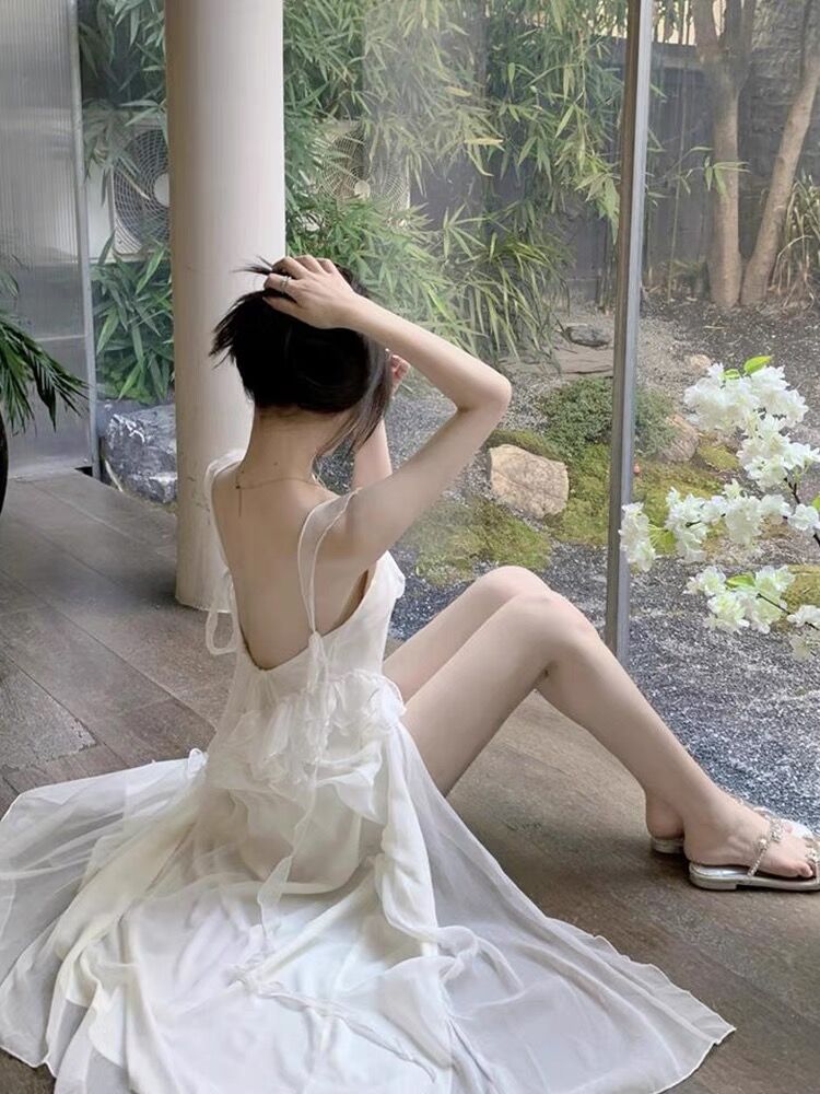 Sexy A line Long Prom Dress Slit White Evening Dress