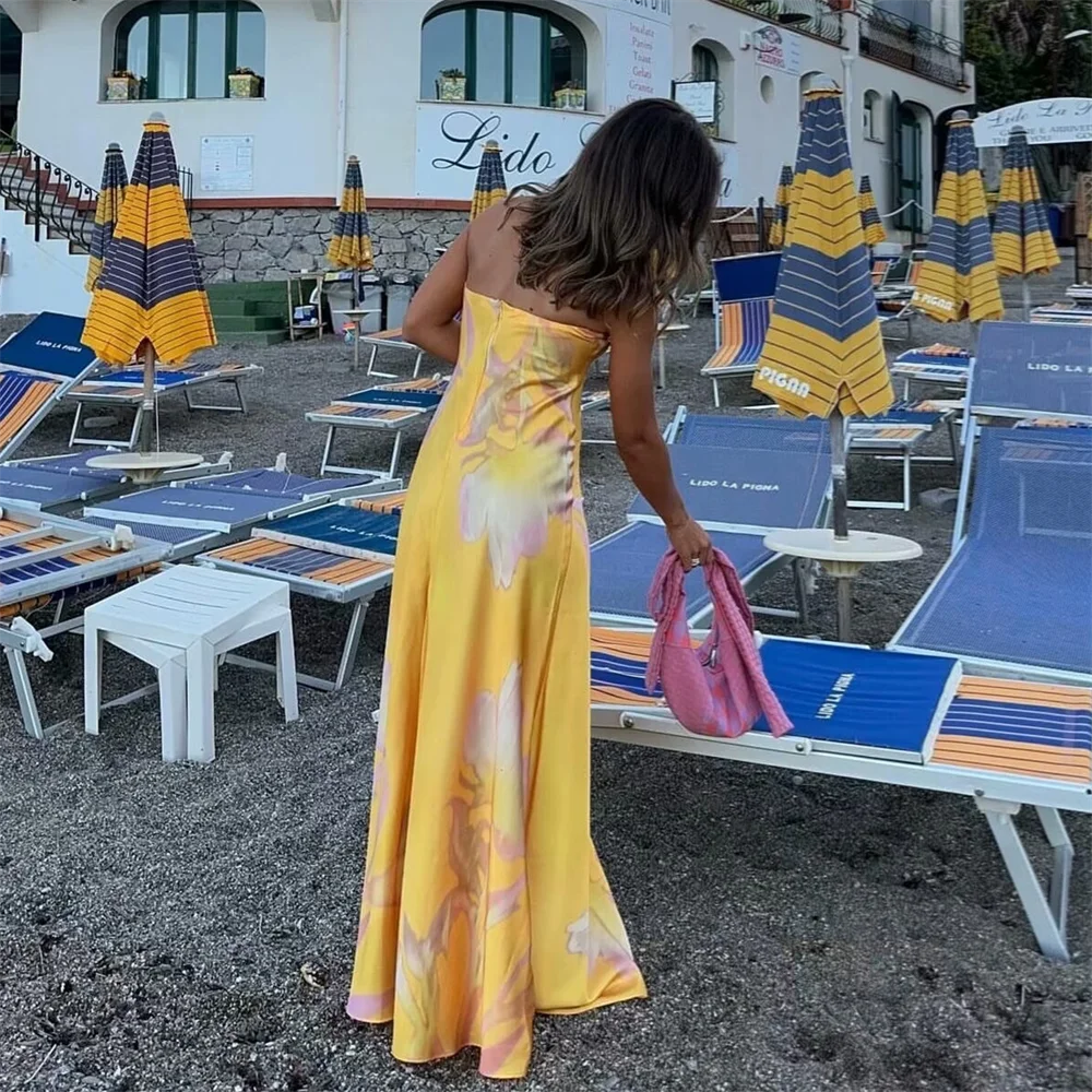 PB&ZA Satin Printed Strapless Vacation Dress