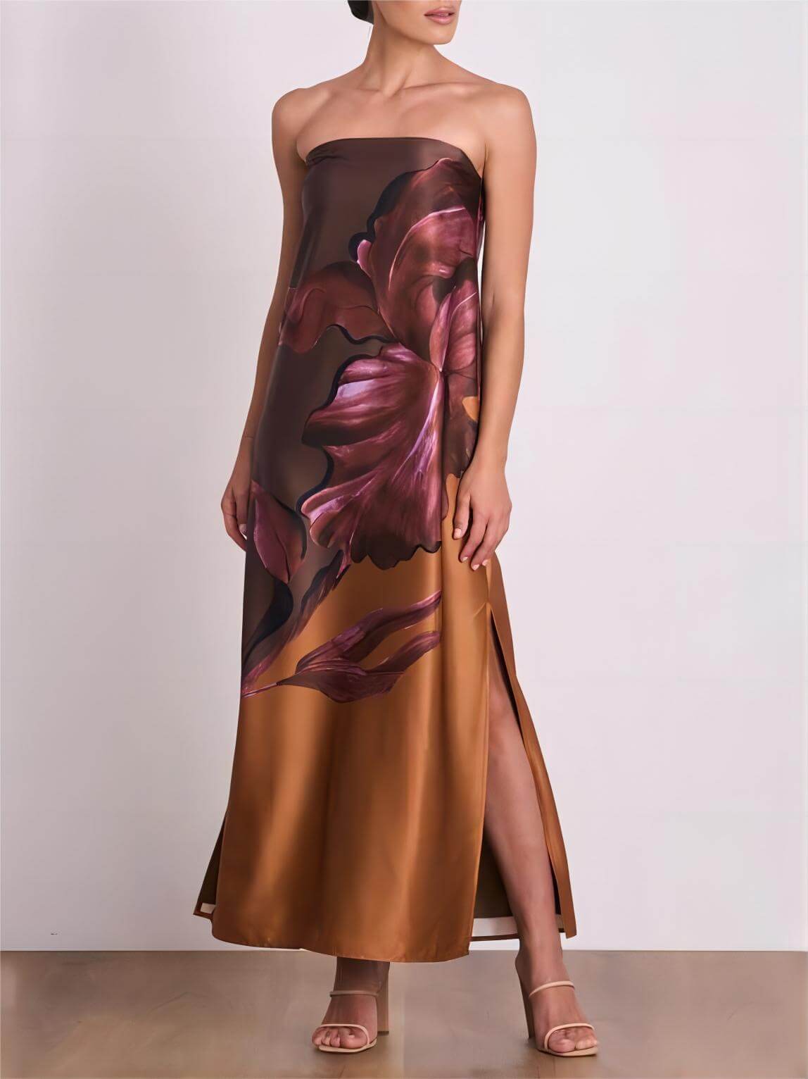 Stylish Contrasting Off-Shoulder Floral Print Maxi Dress - Fashionpara