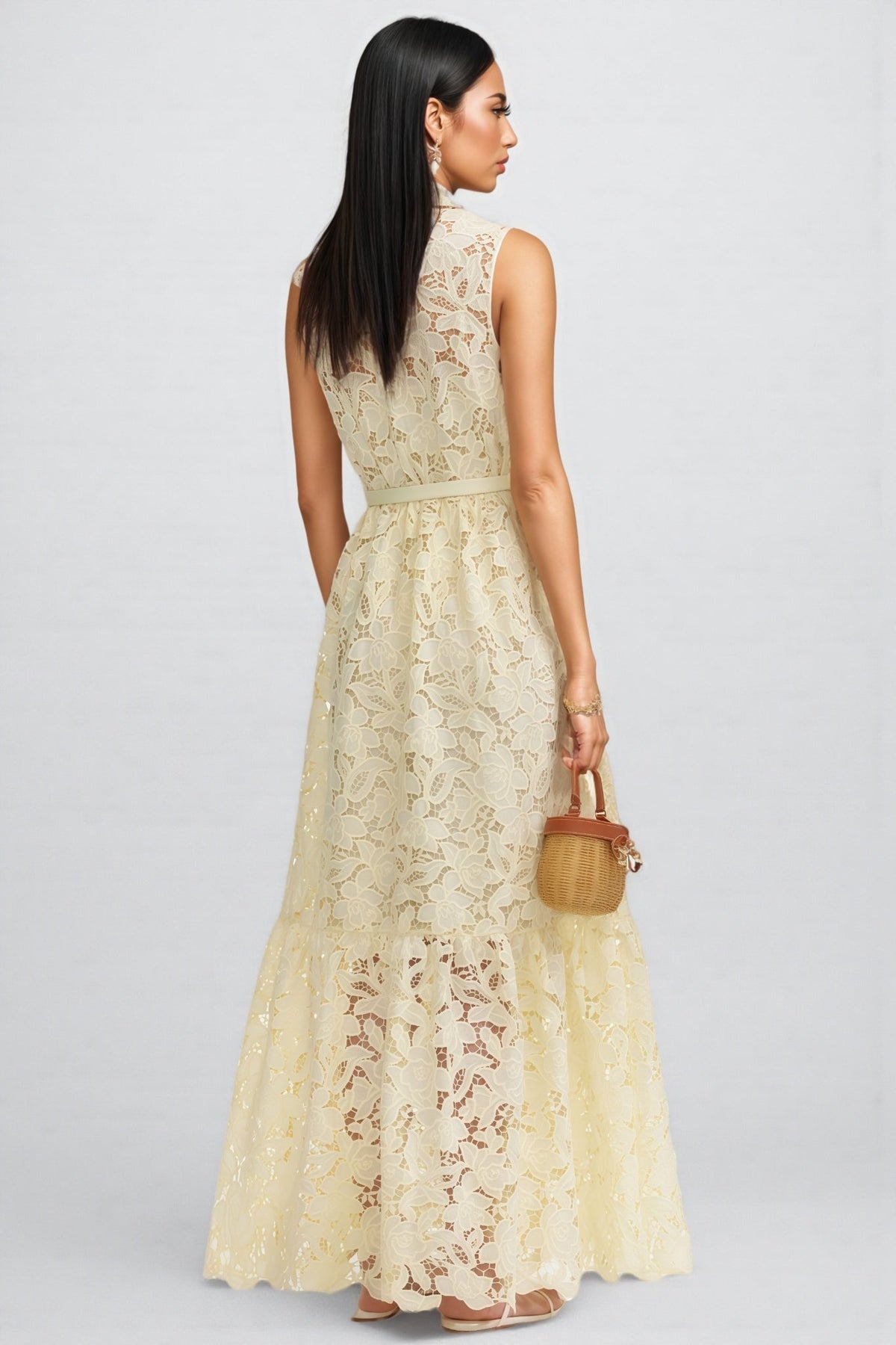 Caialt Yellow Lace Maxi Dress - View 4