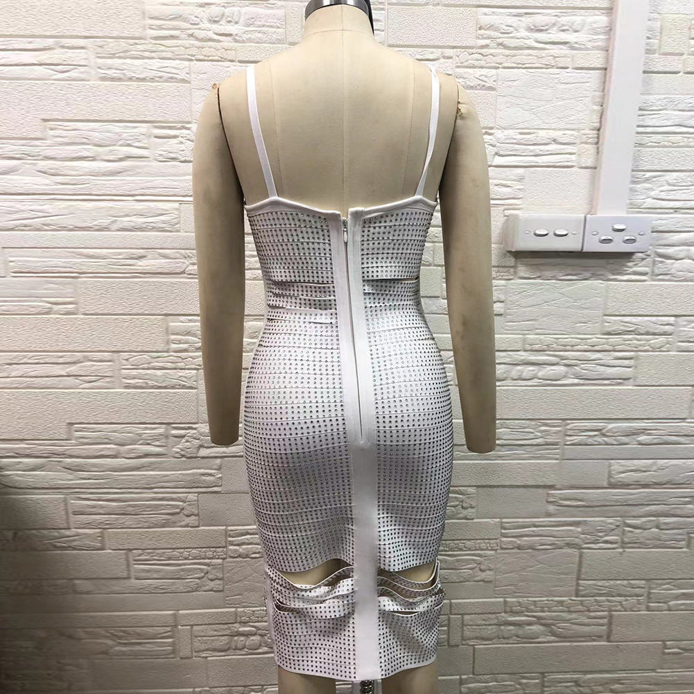 Rhinestone Bandage Bustier Bodycon Midi Dress