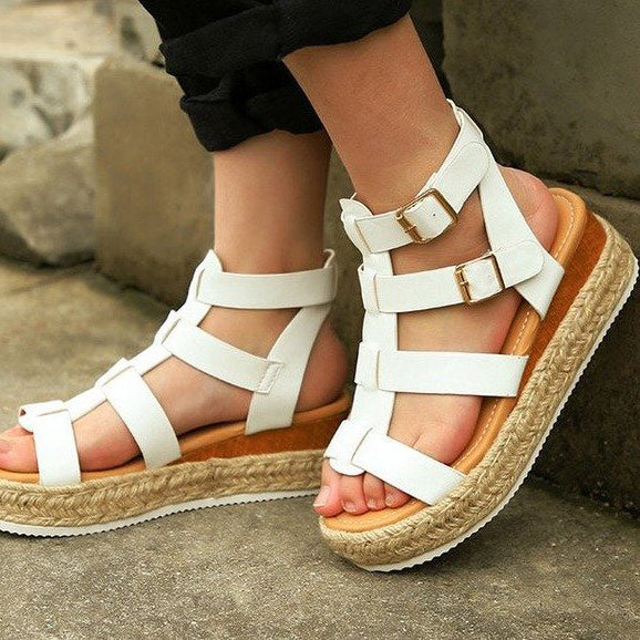 PU Espadrille Platform Sandals With Buckles - Mislish