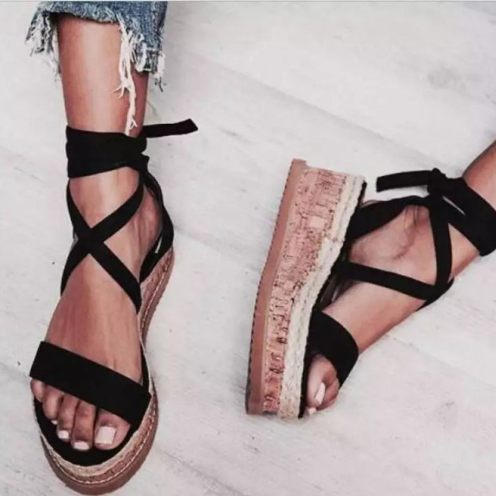 PU Gladiator Shoes Wedge Open-toe Sandals - Mislish