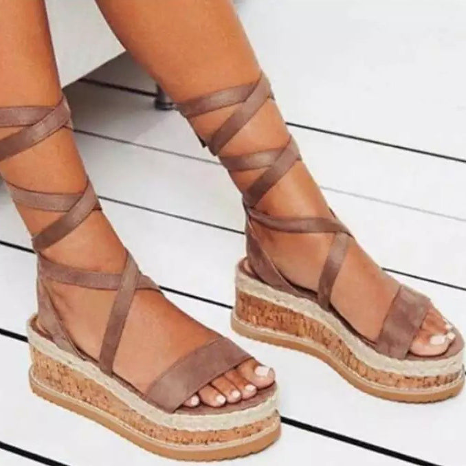 PU Gladiator Shoes Wedge Open-toe Sandals - Mislish