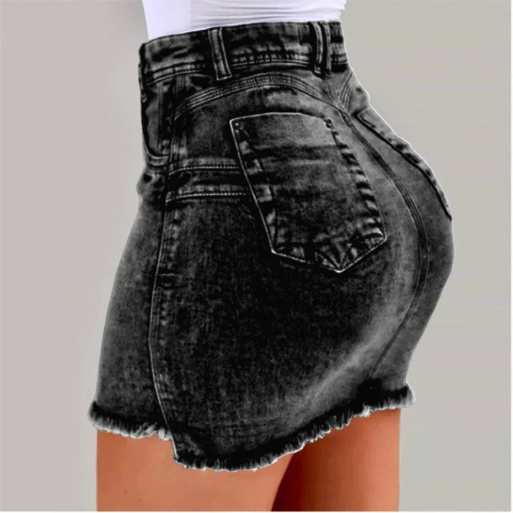 Frayed Hem Holiday Denim Skirt