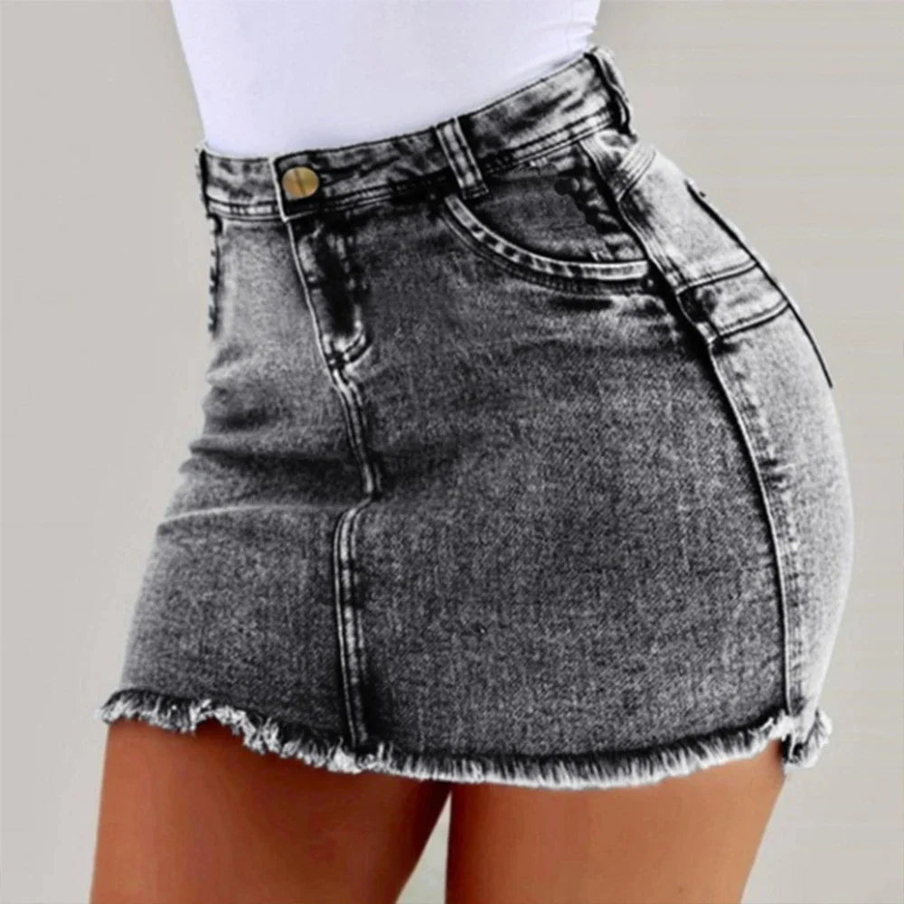 Frayed Hem Holiday Denim Skirt