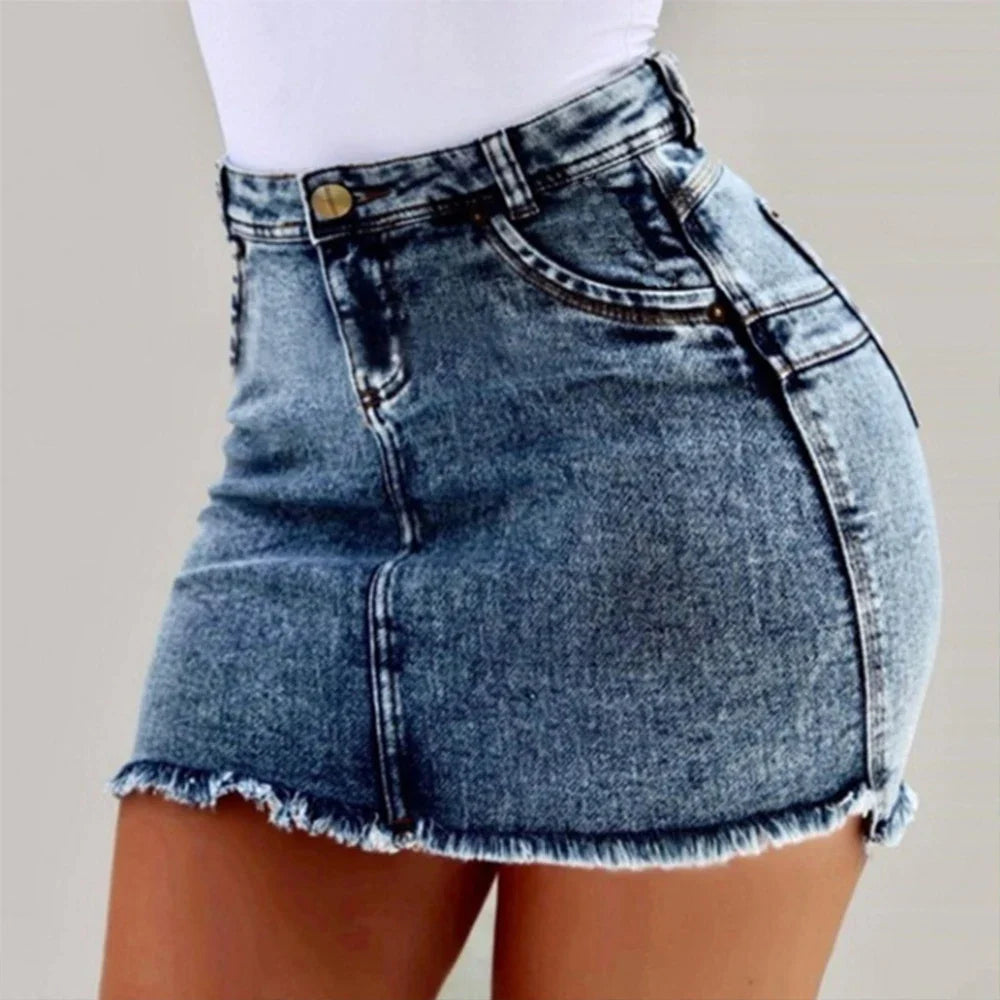 Frayed Hem Holiday Denim Skirt