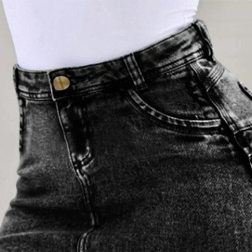 Frayed Hem Holiday Denim Skirt