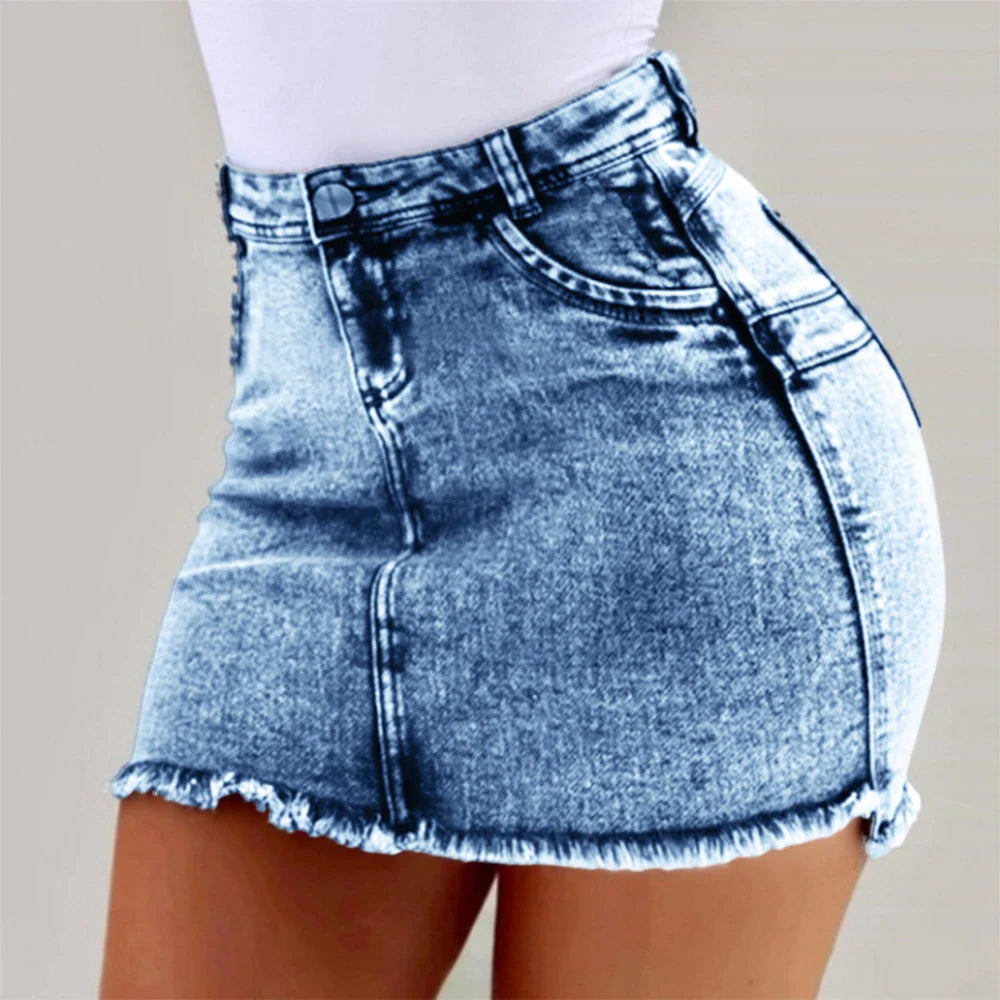Frayed Hem Holiday Denim Skirt