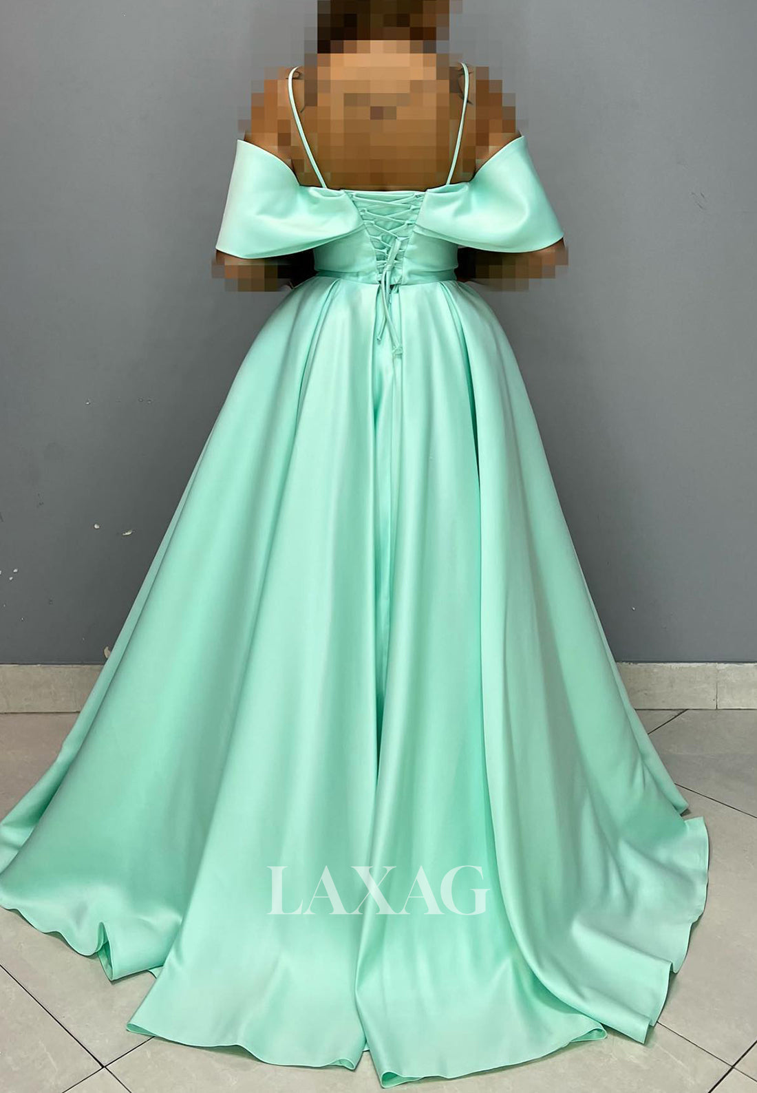 Sweetheart Spaghetti Straps Off-Shoulder Sleeveless Pleated Satin A-Line Prom Dress with Sweep Train