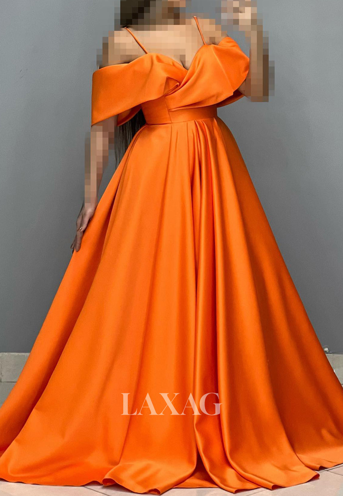Sweetheart Spaghetti Straps Off-Shoulder Sleeveless Pleated Satin A-Line Prom Dress with Sweep Train