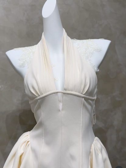 Elegant Off White Satin Lace A Line Short Party Dress Formal 8th Grade Homecoming Dress D286