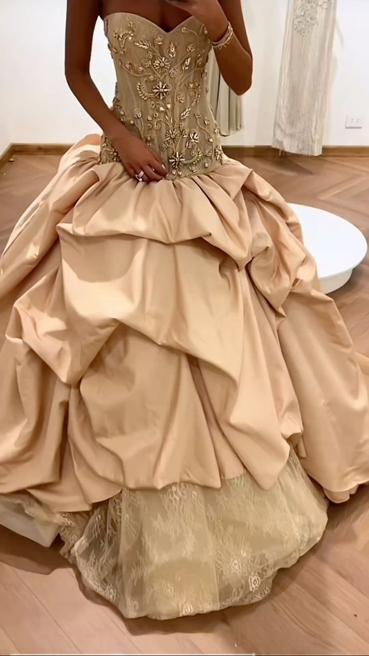 Gorgeous Strapless Satin Pleated Lace Beaded Ball Gown Long Evening Dress D1627