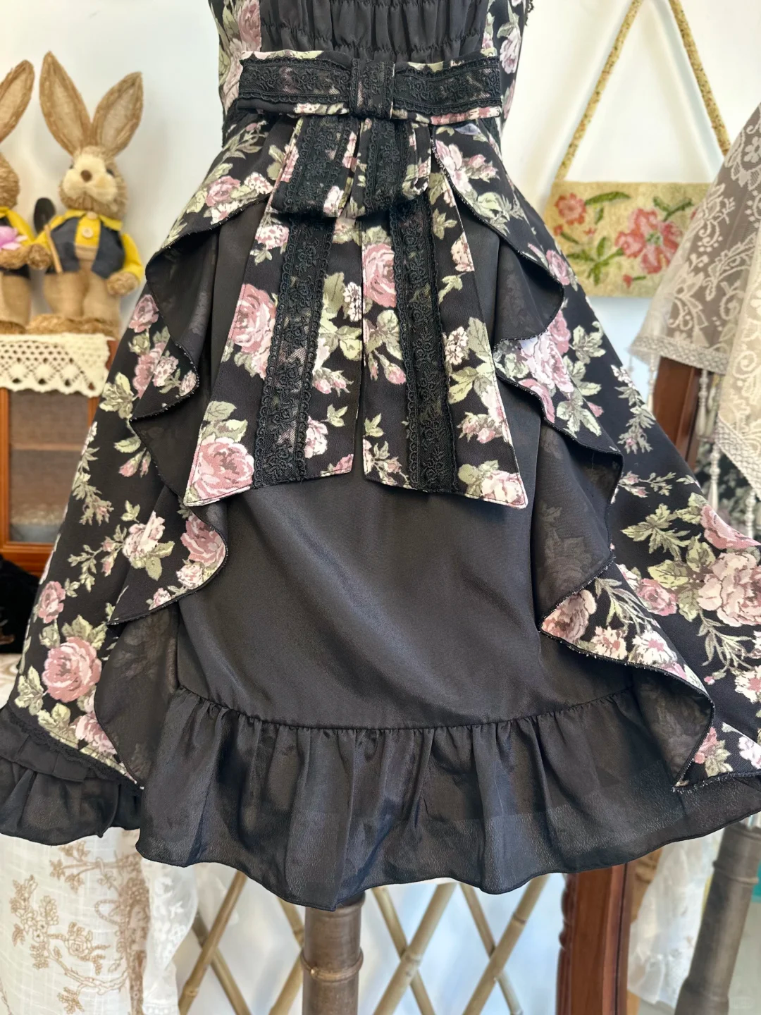 Pretty Black Chiffon Printed Floral Short Party Dress Formal Homecoming Dress Birthday Outfits D315