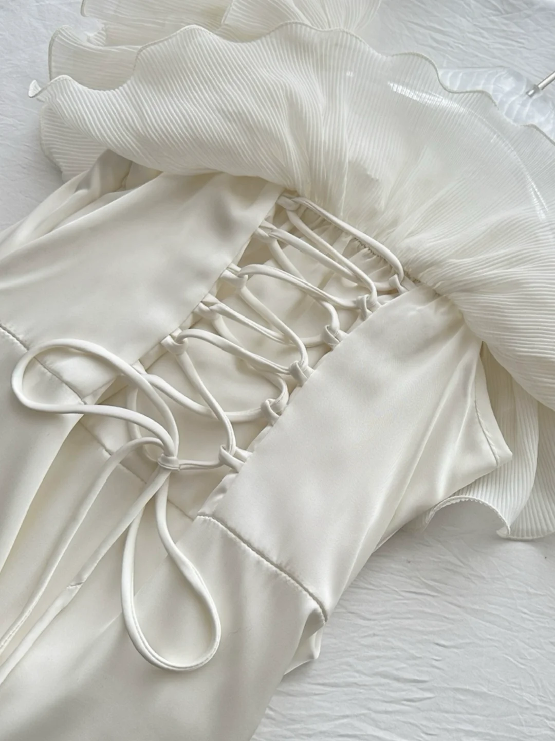 Classy Strapless White Satin Chiffon Long Prom Dress Birthday Party Dress D643